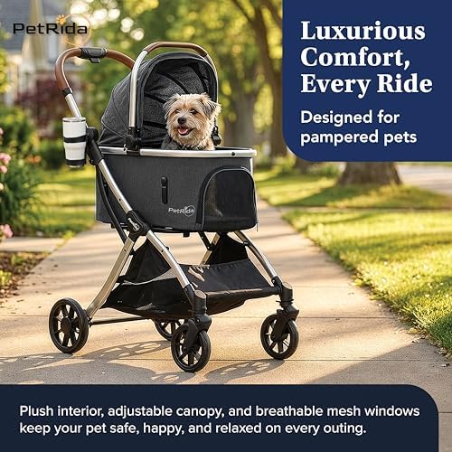 Dog Stroller with Detachable Carrier - Gray, for Small Dogs & Cats