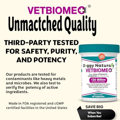 Vetbiome Plus High Strength Probiotics for Pets (160 Capsules) - 120 Billion CFU, 9 - Strain Formula – Third Party Tested - U.S Made