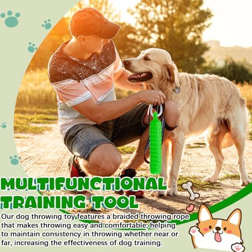 Blueweenly Green Dog Bumper Toy Training Dummy, 4 Pcs | Plastic Lightweight Floats on Water, Textured with Rope for Fetch, Pool Outdoor Retrieving, Summer Water Play