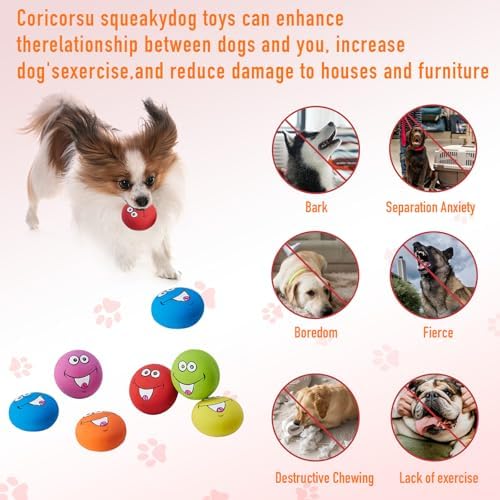 Squeaky Dog Toys Funny Face Chewing Latex Rubber Soft Fetch Play Interactive Dog Squeaky Balls for Puppy Small Medium Pet Dog (12PCS)