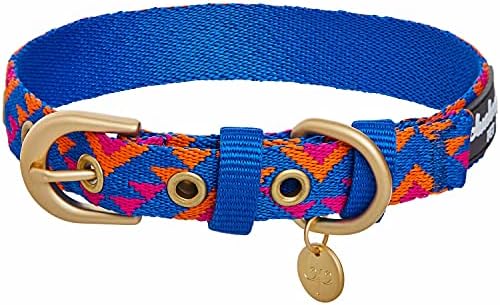 Blueberry Pet Southwestern Tribal Triangles Navy Blue Adjustable Dog Collar with Metal Buckle, Neck 13-16.5", for Medium Breed