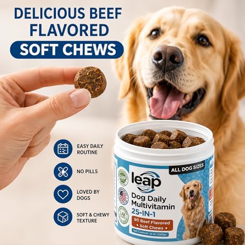 Multivitamins &Supplements for Dogs - Krill Oil, Omega 3,6,9, pre&probiotics, Essential Vitamins, for Hip & Joints, Skin &Coat,Digestive, Immunity Support (90 Chews)