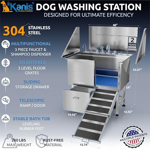 KANIS Professional Dog Washing Station 304 Stainless Steel Pet Wash Sink