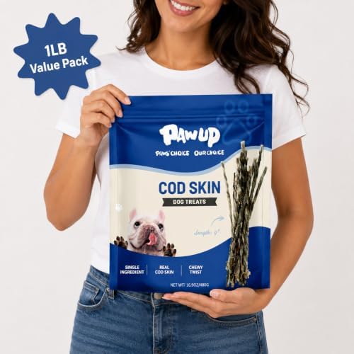 PAWUP Cod Skin Twist Dog Treats, 16 Oz, 9-Inch Chewy Sticks for Small Dogs