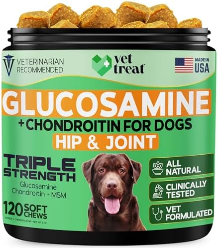Glucosamine for Dogs – Dog Joint Supplement with Chondroitin, MSM, Turmeric & Hemp Seed Oil – Hip and Joint Supplement for Dogs, Mobility Support, Senior Dog Joint Chews – Made in USA – 120 Soft Chews