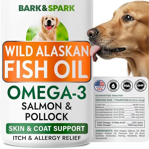 Omega 3 Fish Oil Liquid Supplement for Dogs - Wild Alaskan Salmon Oil