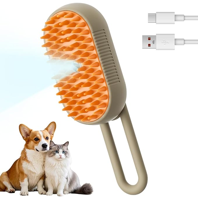 Cat Steam Brush, 2026 New 3 in 1 Cat Steamy Brush, Pet Steam Groomer Comb for Massaging and Cleaning Shedding Pets, Multifunctional Hair Removal Comb for Cats and Dogs (Orange 1pcs)