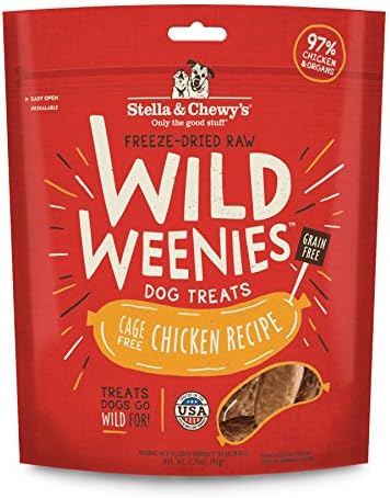 Stella & Chewy's Freeze-Dried Raw Wild Weenies Dog Treats - High-Protein Training Treats for Dogs & Puppies - All-Natural Chicken Recipe with 97% Meat & Organs - USA Made - 3.25 oz Bag