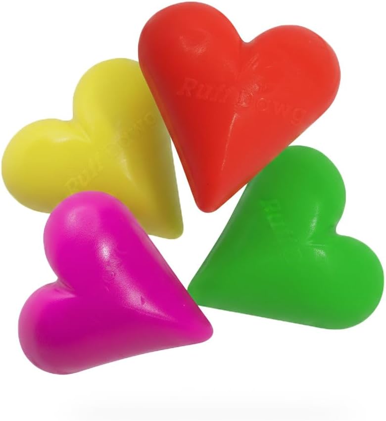 Ruff Dawg Indestructible Dawg-Hart (Heart) Medium 3” – Heavy-Duty Solid Rubber Dog Fetch Toy for Dogs Under 40 lbs – Floats & Crazy Bounce – Made in USA – Assorted Neon Colors