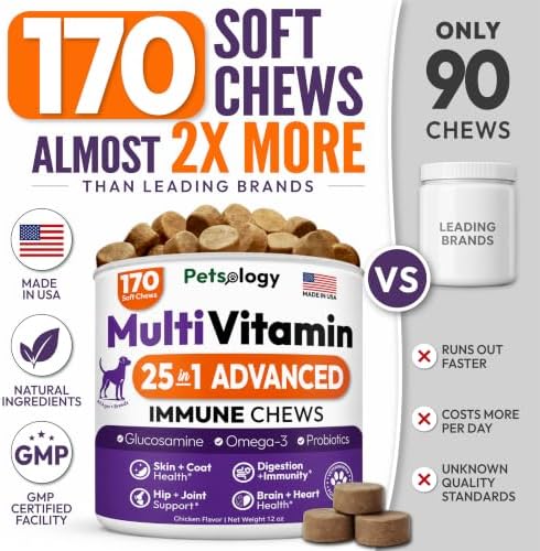 (2 Pack) Dog Multivitamin Chewable, 340 Chews, Dog Vitamins and Supplements | Glucosamine, Hip & Joint, Pet Immune Support, Gut & Heart Health - Senior & Puppy Multivitamin Pet Supplement, Made in USA