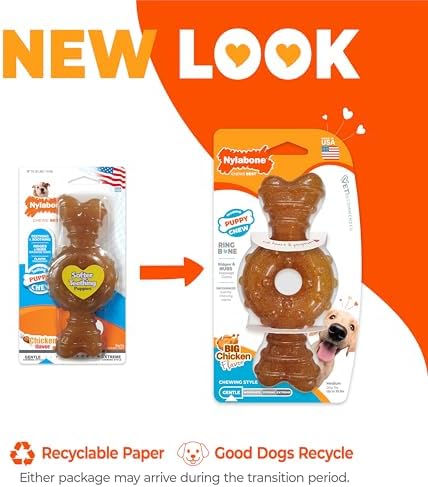 Nylabone Puppy Chew Teething Ring Bone Dog Toy, Chicken Flavor, Medium | Soothing teething toys for puppies, puppy enrichment, & teething relief, freezable for added comfort, dogs up to 35 lbs