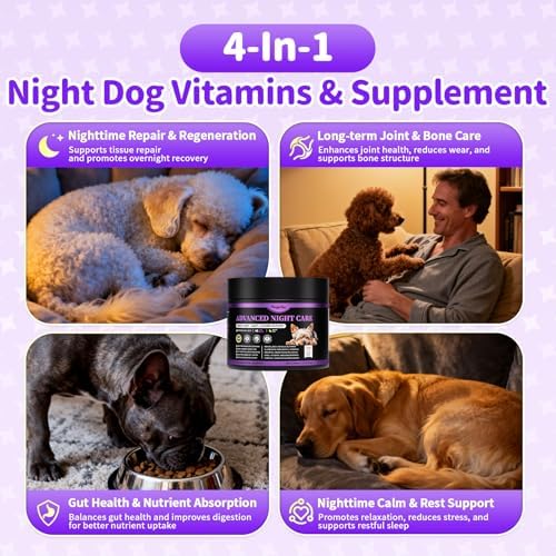 Dog Multivitamin Powder – Calm, Repair, Joint & Gut, Chicken, 75 Scoops | Dog Vitamins and Supplements for Nighttime Repair for Homemade Food with Collagen, Glucosamine, GABA, Probiotics