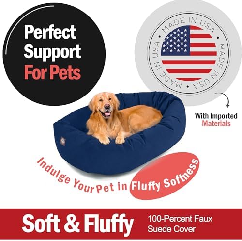 Majestic Pet Suede Calming Dog Bed, 40 Inch Large, Washable, Navy