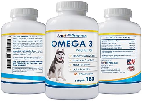 Omega 3 Fish Oil for Dogs - Natural Pet Supplement for Shiny Coat - Wild Caught More EPA & DHA Than Salmon Oil - 180 Capsules No Fishy Smell or Mess - Ideal for Medium Large Dogs