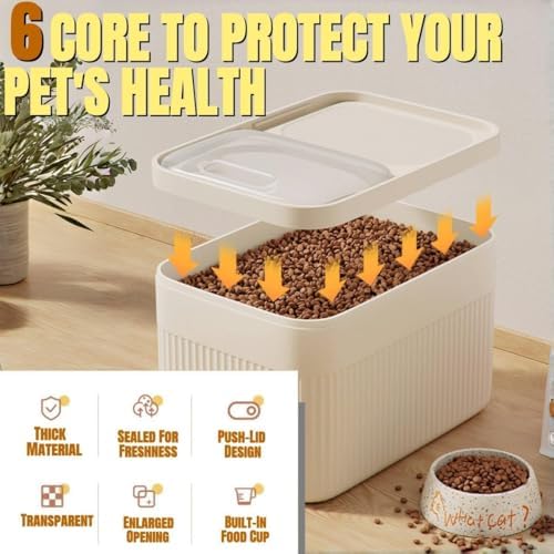 2026 High-Capacity Pet Food Container, Dog & Cat & Bird Food Container Airtight with Cup, Durable Design Pet Food Storage Keep Dry Food Fresh (White)