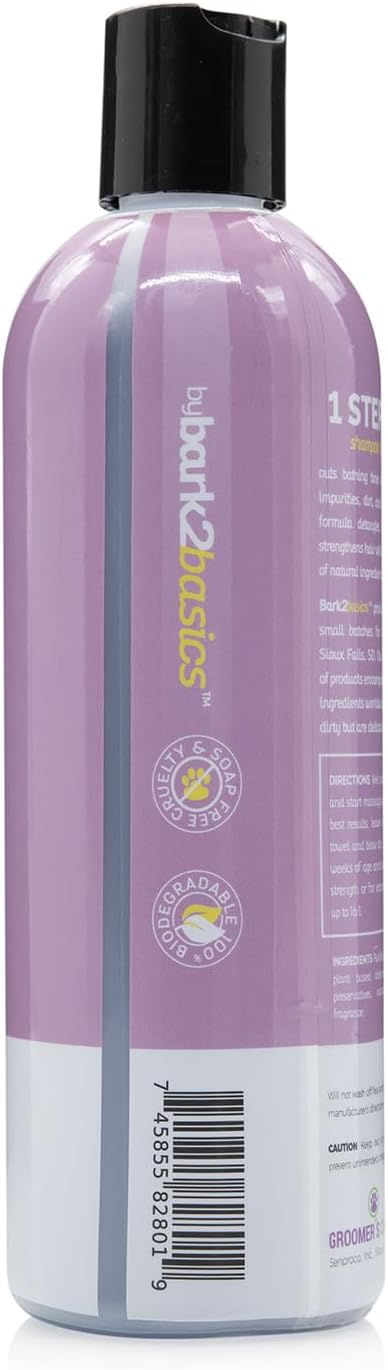 Bark2Basics One Step Silky Dog Shampoo & Conditioner, 16 oz - Natural Ingredients, 2 in 1 Formula, 16 to 1 Concentration, Detangles and Strengthens | 16:1 Concentrate, Detangles, Strengthens and Adds Shine, Silky Soft Coats, Natural Pet Grooming Wash, ...