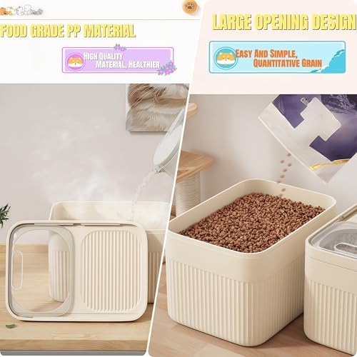 High-Capacity Pet Food Container Airtight with Cup, 15 pounds, Beige