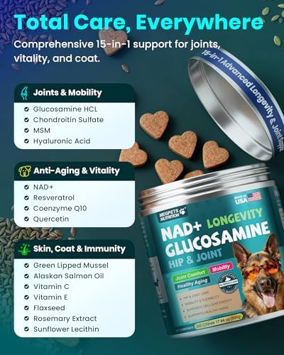 NAD+ Glucosamine for Dogs Hip and Joint Supplement-300 Soft Chews