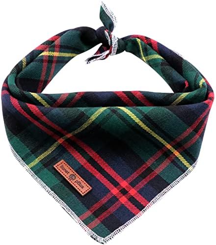 Lionet Paws Christmas Dog Bandana Washable Cotton Handkerchief Scarf Triangle Green Bandanas for Medium, Large (Pack of 1), Medium, Green