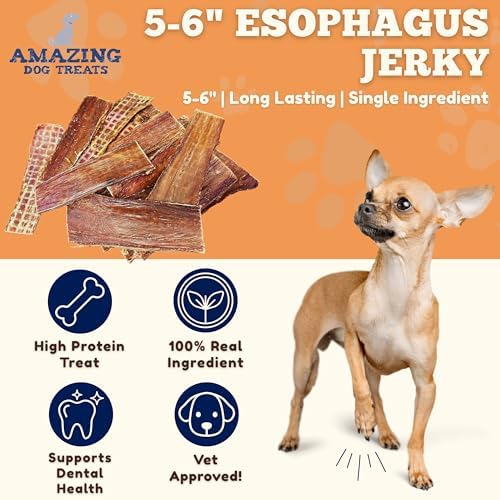 Amazing Dog Treats - Beef Esophagus Jerky for Dogs (5-6 Inch - 25 Pc/Pack) - Gullet Dog Chews