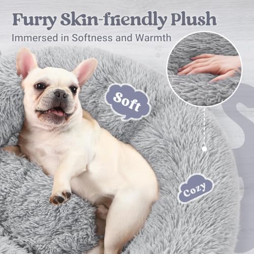 rabbitgoo Calming Cat Beds for Indoor Cats, 23 inches, Light Grey