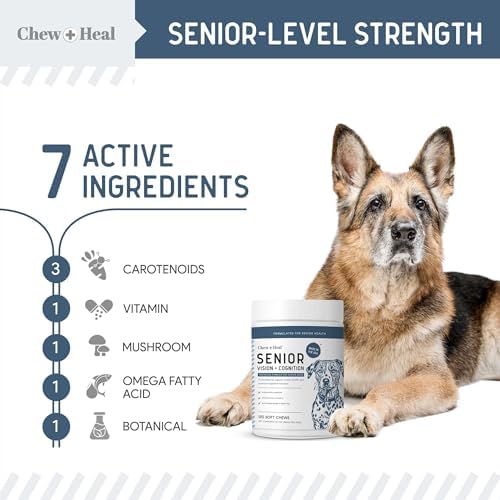 Senior Dog Vision and Cognition Supplement, 120 Eye Care and Memory Chews | Senior Dog Vision and Cognition Chews - 7-in-1 Multivitamin with Omega Fatty Acids, Vitamins, and Botanicals