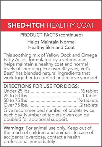 Vet's Best Healthy Coat Shed & Itch Relief Tablets for Allergies, 50 Count | Helps Reduce Shedding & Skin Irritation, Supports Healthy Skin & Coat, Daily Chewable Supplement for Dogs