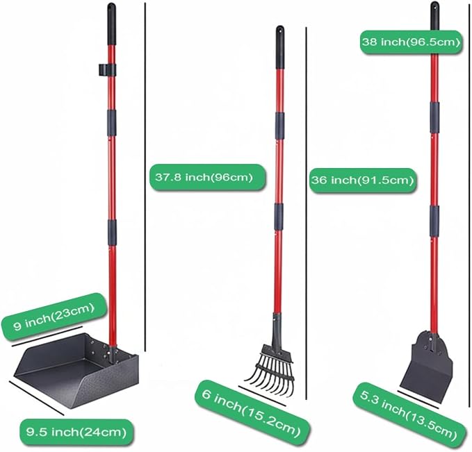 Larger Heavy Duty Pooper Scooper for Dogs-Rake, Spade,Tray Set with Long Handle,No Bend Down Easy Cleanup,Great for Yard Grass Gravel Dirt,Use for Large Small and Multi Dogs