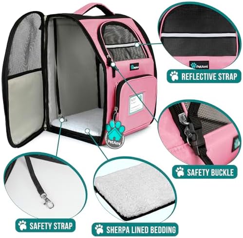 PetAmi Dog Backpack Carrier, Airline Approved, Pink