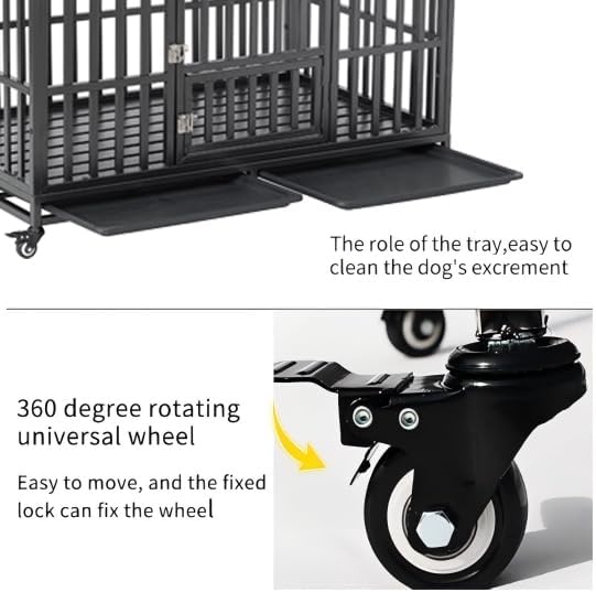 55 Inch Heavy Duty Dog Crate, ACIDBOLT Indestructible Escape Proof XL Metal Dog Kennel Cage for Large Medium Small Dogs, Indoor High Anxiety Pet Crate with 2 Door, 4 Lockable Wheels and Removable Tray
