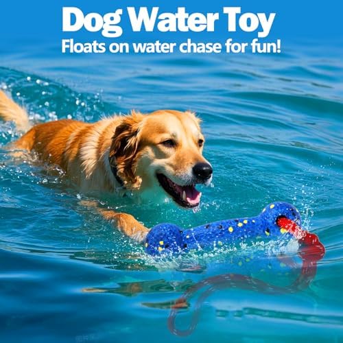 Mity rain Floating Dog Toys –E-TPU Water Pool Fetching Toy with Rope | for Small Medium Large Pet, Bumper Shape Indestructible Interactive Dog Chew Toys for Summer Outdoor Training Fun (Blue)