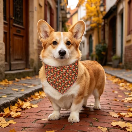 Lionet Paws Halloween Pumpkin Dog Bandana Washable Cotton Handkerchief Scarf Triangle Thanksgiving Brown Dog, Large (Pack of 1), Medium, Cotton, Brown
