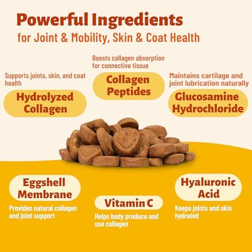 330 Bites Collagen Chews - Dogs Vitamins and Supplements 7.76oz | Dog Joint Supplement with Hydrolyzed Collagen, Glucosamine,Vitamin C & Hyaluronic Acid for Dogs - Joint, Skin & Coat Health