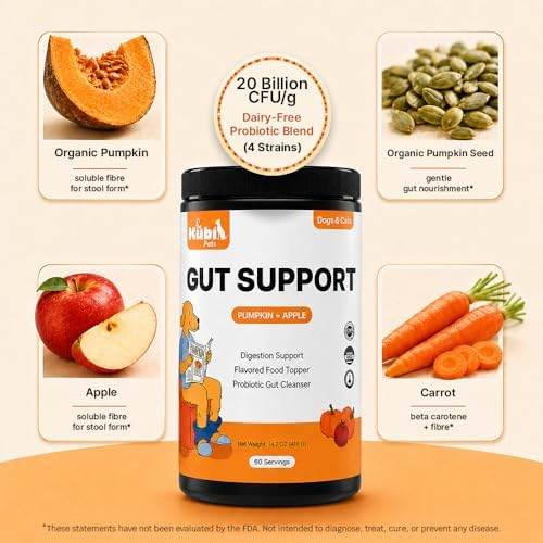 Pumpkin Gut Support for Dogs – Digestive Health Supplement with Natural Fiber & Probiotics, 60 Servings | Kubi Pets