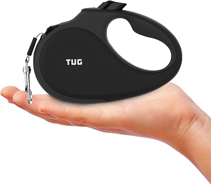 TUG Tiny Retractable Dog Leash, 10 ft (Extra Small, Black/Grey) | 360° Tangle-Free Retraction, 10 ft Tape, Quick Thumb Lock, Anti-Slip Handle, For Pets Under 26 lbs