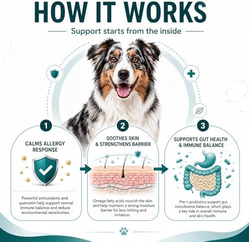 Dog Allergy Chews, Dog Allergy & Itching Skin Relief, with Omega-3 & Multivitamins, Probiotics, Seasonal Allergy Support, Immune, Gut & Skin Health Support, Skin Redness Relief, Chicken Flavor, 200 Ct