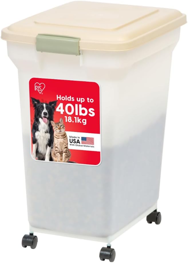 IRIS USA Dog Food Storage Container, Up to 40lbs, Almond