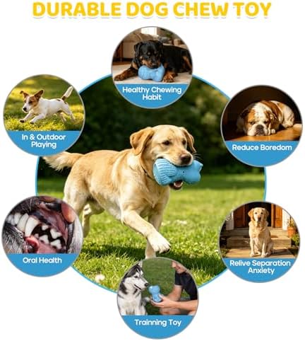 petizer Tough Squeaky Dog Toys for Aggressive Chewers - Durable Natural Latex Rubber Dog Toy with Real Beef Scent, Indoor & Outdoor Trainning Toy for Medium, Large Breeds - Blue Hippo