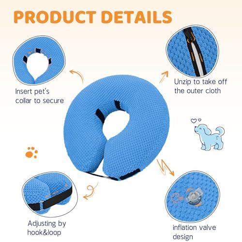 Supet Inflatable Dog Cone Collar for Dogs to Stop Licking, Dog Donut Collar After Surgery, Soft Pet Cone for Small Medium Large Dogs Blue 02 XL