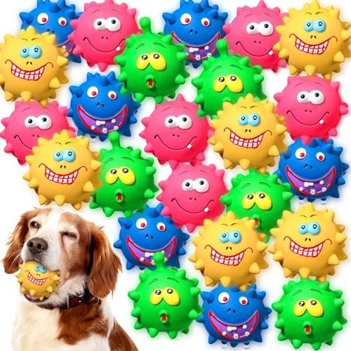 Foilswirl 24 Pcs 2.95'' Expression Squeaky Dog Toys Latex Soft Interactive Squeaky Ball for Large Medium Small Dogs Pets Chewing Teething Fetching Playing Training, 4 Styles