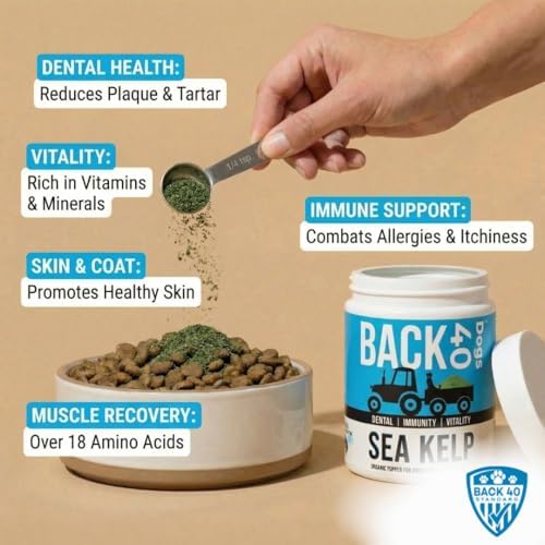 Organic Kelp Powder for Dogs, Dried Sea Kelp Supplement for Thyroid Function, Dental Health, Immune Support, Digestion, Skin & Coat - Iodine Rich - Multivitamin for Cats & Dogs - Made in USA
