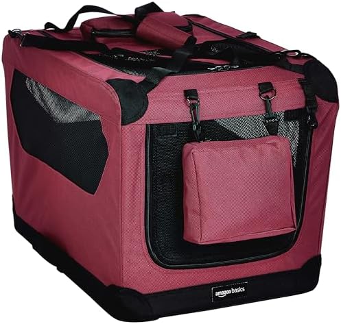 Amazon Basics Folding Portable Soft Pet Dog Crate Carrier Kennel, 26 x 18 x 18 inches, Red