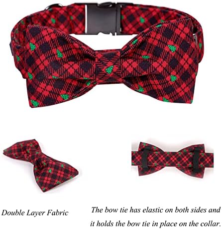 Lionet Paws Christmas Dog Collar with Bowtie, Dog Bowtie Collar with Metal Buckle for Dogs and Cats, Adjustable Comfortable Dog Collar Girl Boy Gift，XXS, Neck 7-11 in