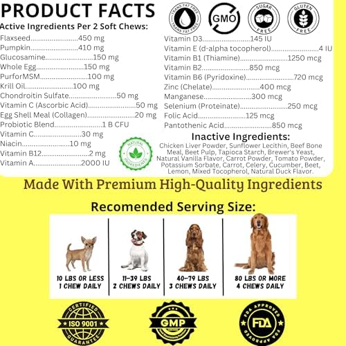 Dog Vitamins Chews- Treats – Glucosamine Chondroitin for Joint Support + Digestive Enzymes & Probiotics – for Small Large Breeds-Vitamins Multivitamin for Skin, Coat & Immune Health