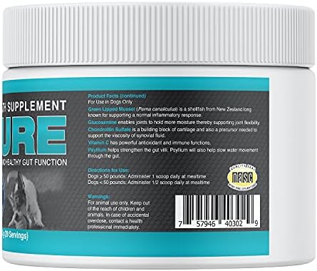 Annamaet Endure – Hip & Joint Powder Supplement for Dogs – with Glucosamine, Chondroitin and Green Lipped Mussel for Joint Support and Psyllium for Gut Health - 200 g