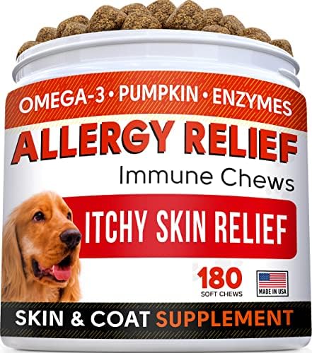 Glucosamine Treats + Allergy Relief Dog Bundle - Joint Supplement w/Omega-3 Fish Oil + Itchy Skin Relief - Chondroitin, MSM + Pumpkin + Enzymes + Turmeric - Skin & Coat - 120+180 Chews - Made in USA