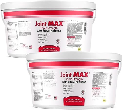 PHS Joint MAX Triple Strength (TS) Soft Chews for Dogs - Glucosamine, Chondroitin, MSM - Vitamins, Minerals, Antioxidants- Hip and Joint Support for Dogs - Made in USA - 2-Pack - 480 Soft Chews