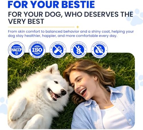Fish Oil for Dogs Allergy and Itch Relief Chews - Omega 3 for Dog Skin and Coat Care - Salmon Oil for Dogs Anti Shedding Supplement Hot Spot Treatment EPA & DHA 200 Ct