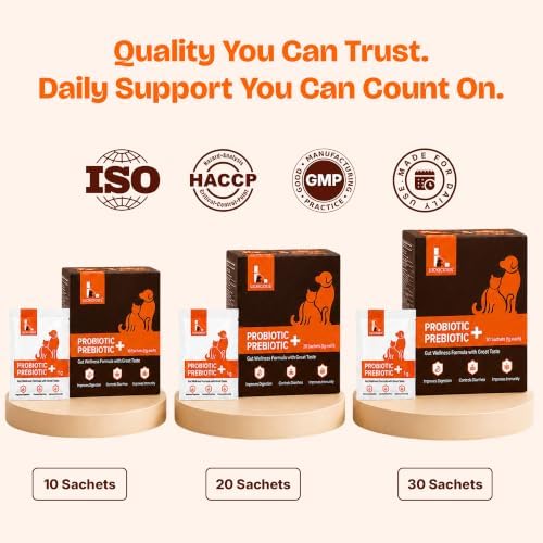 Probiotics for Dogs & Cats | 20 Sachets | Synbiotic Powder, 9.2 Billion CFU, 12 Strains with Prebiotics, Digestive Enzymes & S. boulardii | Gut Health, Diarrhea & Immune Support