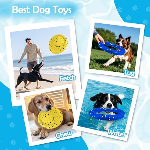 BABORUI Floating Dog Pool Toy, Blue Ring & Yellow Plate